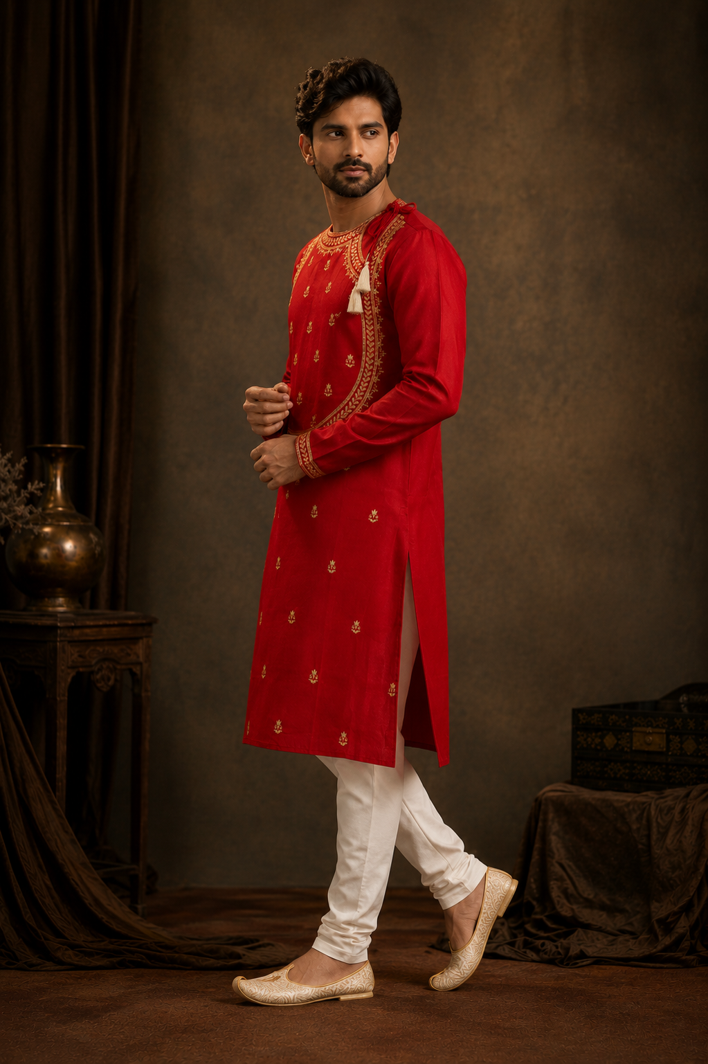 Houseofviraj_red_zerdosiwork_kurtamen