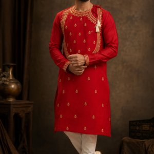 Houseofviraj_red_zerdosiwork_kurtamen