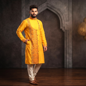 VIRAJ_Men_Pure_cotton SlimFit_Kurtayellow