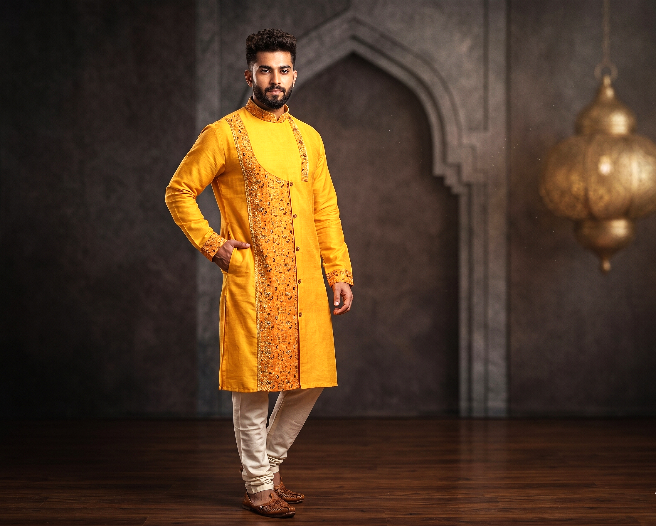 VIRAJ_Men_Pure_cotton SlimFit_Kurtayellow
