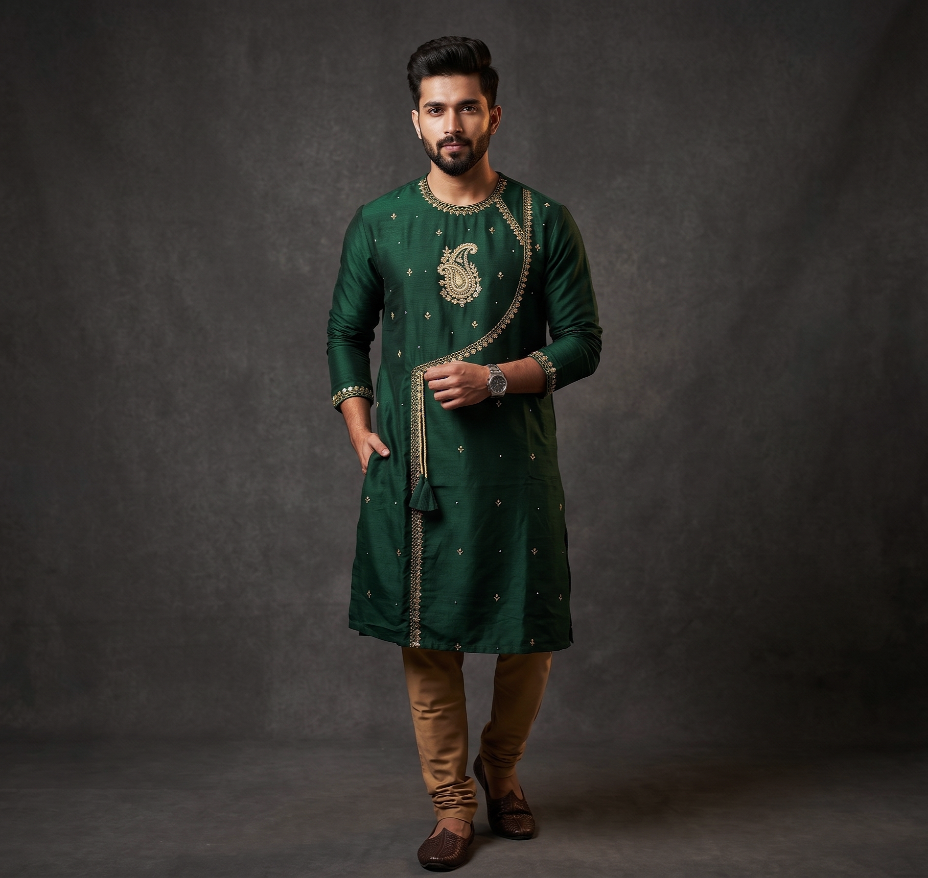 houseofviraj_green_zerdosi_men_kurta